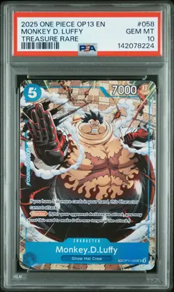 2025 ONE PIECE OP13-CARRYING ON HIS WILL TREASURE RARE MONKEY D. LUFFY PSA 10 - Image 1