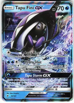 Tapu Fini GX 39/147 Pokemon SM - Burning Shadows Holo Ultra Rare DAMAGED/GRIME - Image 1
