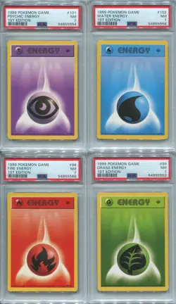 1999 POKEMON GAME 1ST ED Lot off (4) all PSA 7 Energy. Grass Fire Water Psychic - Image 1
