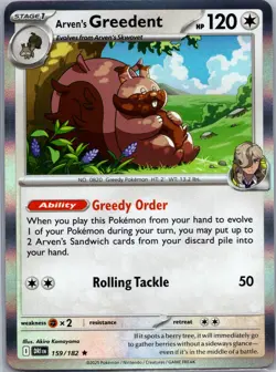 Pokemon TCG - Arven's Greedent Holo Rare SV10: Destined Rivals 159/182 NM - Image 1