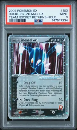 2004 POKEMON EX TEAM ROCKET RETURNS #103 ROCKET'S SNEASEL EX-HOLO PSA 9 - Image 1
