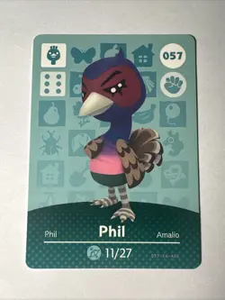 057 Phil Amiibo Card 057 Series 1 Animal Crossing Nintendo Switch NA Region - Image 1