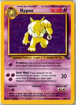 Pokemon Card - Hypno Fossil 23/62 1999 Rare Unlimited Moderately Played - Image 1