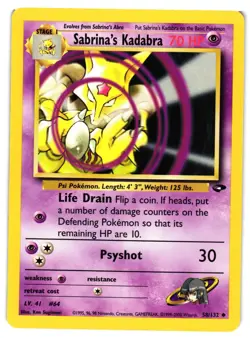 Pokemon TCG Sabrina's Kadabra 58/132 Gym Challenge Unlimited LP - Image 1