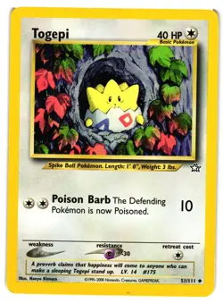 Pokemon TCG Togepi 51/111 Neo Genesis Unlimited Rare LP - Image 1