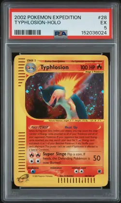 2002 Holo Typhlosion #28 Expedition Rare Pokemon PSA 5 - Image 1