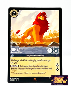 Disney Lorcana TCG Simba Returned King 189/204 Rare Non Foil - Image 1