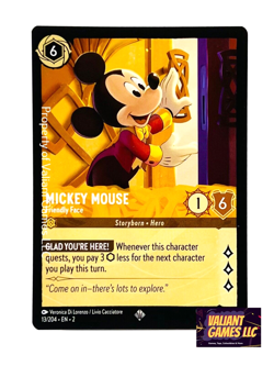 Disney Lorcana TCG Mickey Mouse Friendly Face 13/204 Super Rare Non-Foil - Image 1