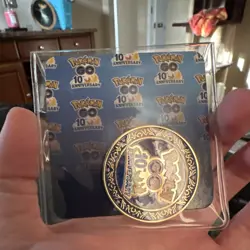 Pokemon GO 10th Anniversary Pikachu CCG Commemorative Coin Gold/Blue Metal - Image 1