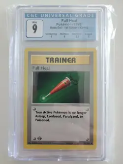 1st Edition Shadowless Full Heal 82/102 Base Set Pokemon Card CGC 9 1999 - Image 1