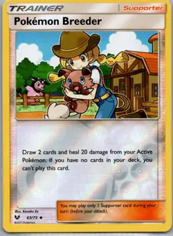 Pokemon Breeder 63/73 Uncommon Shining Legends Pokemon Reverse Holo LP - Image 1