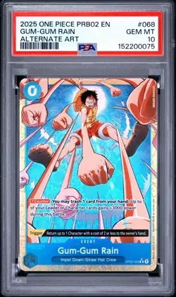 2025 ONE PIECE PRB02 GUM-GUM RAIN ALTERNATE ART PSA 10 - Image 1