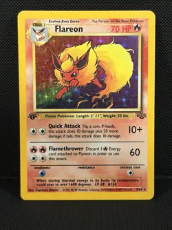 1st Edition Holo Flareon Card - Ungraded LP- Jungle 3/64 - Wizards WOTC 1999 - Image 1