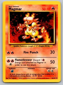 Magmar 36/102 Uncommon Base Set Unlimited Pokemon Lightly Played - Image 1