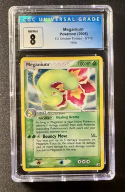 2005 Pokemon EX Unseen Forces Meganium Holo 9/115 CGC 8 - Image 1