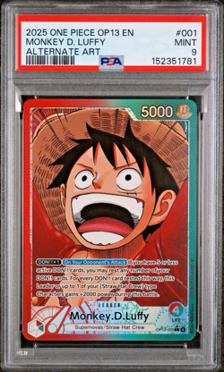 2025 ONE PIECE OP13-CARRYING ON HIS WILL 001 MONKEY D. LUFFY ALTERNATE ART PSA 9 - Image 1