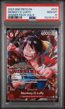 2023 MONKEY D. LUFFY TREASURE CRUISE STAMP WINNER PACK VOL.5 ONE PIECE PSA 10 - Image 1