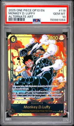 2025 One Piece OP10 EN Monkey D Luffy Alternate Art #118 PSA 10 GEM MINT - Image 1