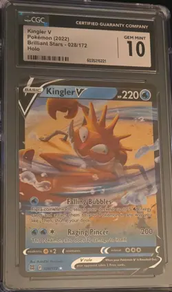 2022 POKEMON BRILLIANT STARS HOLO 028/172 KINGLER V CGC 10 GEM MINT - Image 1