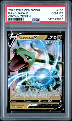 2023 POKEMON SWORD & SHIELD CROWN ZENITH #100 RAYQUAZA V PSA 10 - Image 1