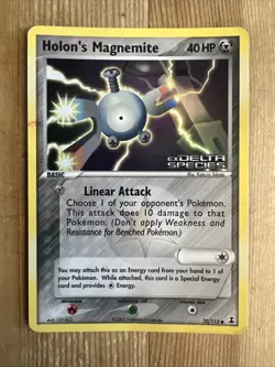 Pokemon TCG Holon's Magnemite EX Delta Species 70/113 Reverse Holo DMG - Image 1