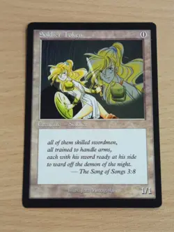 MAGIC MTG SOLDIER TOKEN CARD COLLECTOR EDITION JUN MINAGISHI. MINT NEVER PLAY! - Image 1
