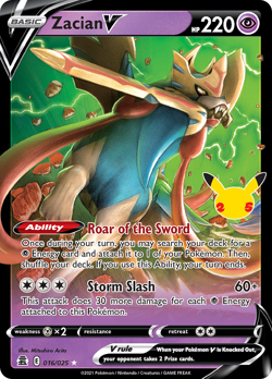 Zacian V 016/025 Holo V Rare Celebrations Pokemon Moderately Played - Image 1