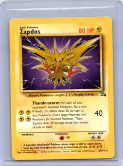 Zapdos 30/62 Rare Fossil Pokemon Unlimited Moderately Played - Image 1