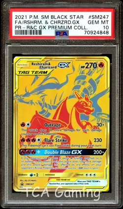 PSA 10 GEM MINT Reshiram & Charizard GX SM247 SM PROMO GOLD Pokemon Card 848 - Image 1
