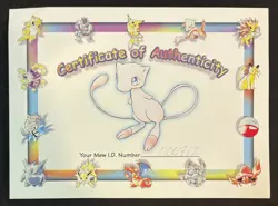 Rare 1999 Pokemon Red/Blue Mew Certificate of Authenticity I.D. #000712! - Image 1