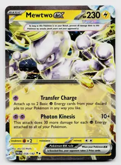 SV04: Paradox Rift Pokemon TCG Mewtwo ex 058/182 Double Rare Holo Card - Image 1