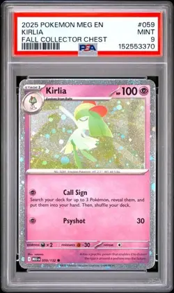 2025 Pokemon MEG EN Kirlia Cosmos Holo Fall Collector Chest 059/132 PSA 9 MINT - Image 1