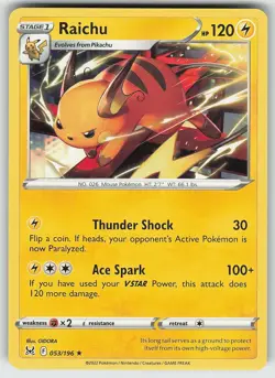 Pokemon Raichu 053/196 Lost Origin Rare NM - Image 1