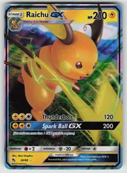 Raichu GX 20/68 Holo GX Rare Hidden Fates Pokemon Holo Near Mint - Image 1