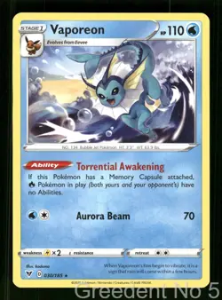 Vaporeon 030/185 Rare Vivid Voltage Pokemon Near Mint - Image 1