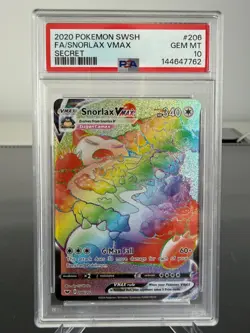 Pokemon TCG PSA 10 GEM MINT Snorlax VMax 206/202 Sword & Shield English - Image 1
