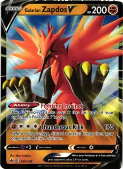 GALARIAN ZAPDOS V 080/198 HOLO V RARE CHILLING REIGN POKEMON NM - Image 1