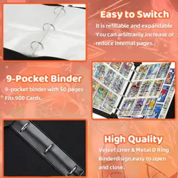 9 Pocket Trading Card Binder with Zipper - Holds 900 Cards, 50 Pages of Sleeves - Image 4