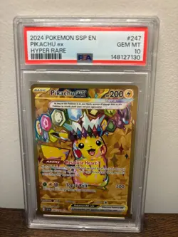 2024 POKEMON SSP EN SURGING SPARKS HYPER RARE #247 PIKACHU EX PSA 10 - Image 1