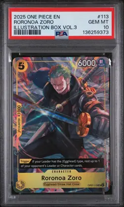 2025 One Piece Promos Illustration Box Vol.3 Roronoa Zoro Op07-113 PSA 10 - Image 1