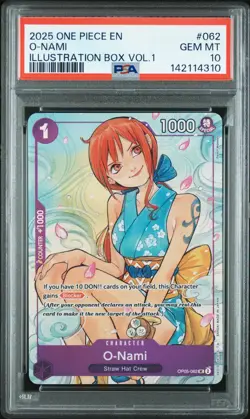 2025 ONE PIECE PROMOS ILLUSTRATION BOX VOL.1 #062 O-NAMI PSA 10 - Image 1