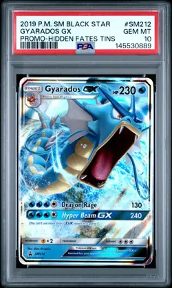 2019 POKEMON SM BLACK STAR PROMO HIDDEN FATES TINS #SM212 GYARADOS GX PSA 10 - Image 1