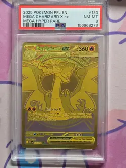 PSA 8 MINT Pokemon Mega Charizard X ex Gold 130/094 Phantasmal Flames (English) - Image 1