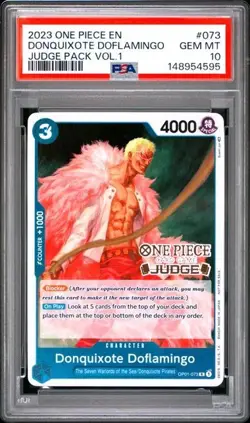 2023 ONE PIECE JUDGE PACK VOLUME 1 073 DONQUIXOTE DOFLAMINGO PSA 10 GEM MINT - Image 1