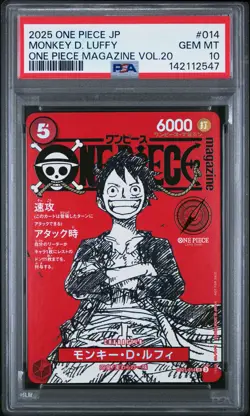 2025 ONE PIECE JAPANESE PROMOS ONE PIECE MAGAZINE VOL.20 MONKEY D. LUFFY PSA 10 - Image 1