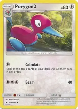 Porygon2 104/147 Uncommon SM Burning Shadows Pokemon Card NM - Image 1