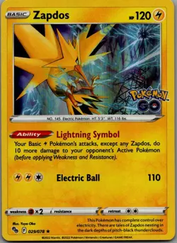 Zapdos Holo Rare Pokemon GO 029/078 NM - Image 1