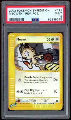 2002 Pokemon Unlimited Expedition 121/165 Meowth Reverse Holo PSA MINT 9 - Image 1