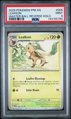 2025 POKEMON PRE EN-PRISMATIC EVOLUTIONS MASTER BALL REVERSE HOLO LEAFEON PSA 9 - Image 1