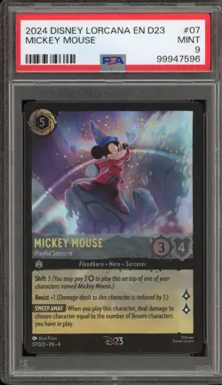 Disney Lorcana Mickey Mouse Playful Sorcerer '24 D23 Foil Promo 07/D23 PSA 9 - Image 1